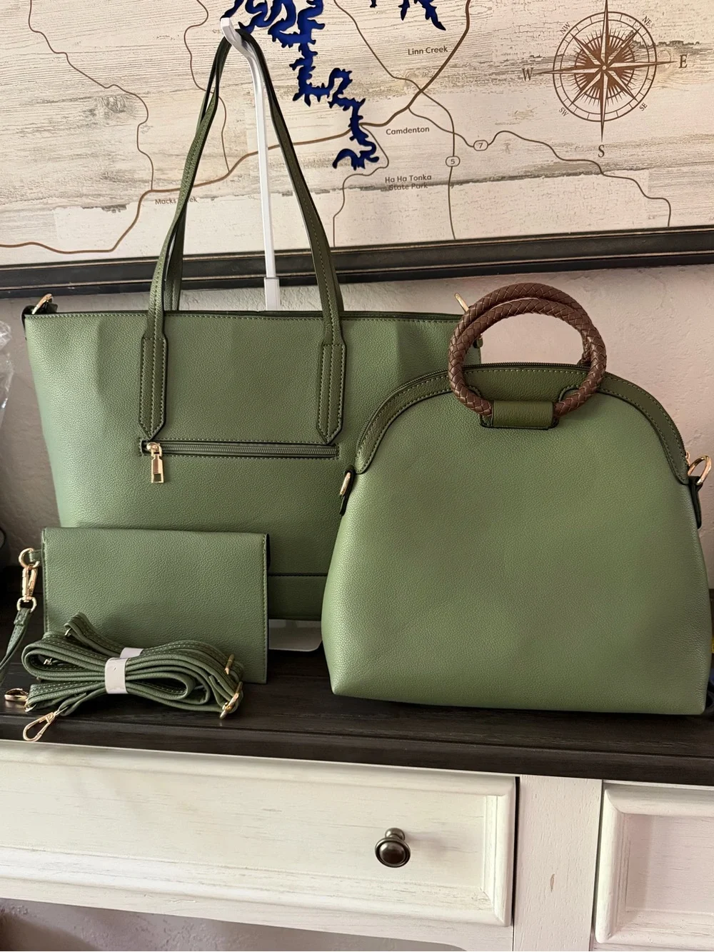 New Women’s Olive Green Tote & Satchel Bag Set